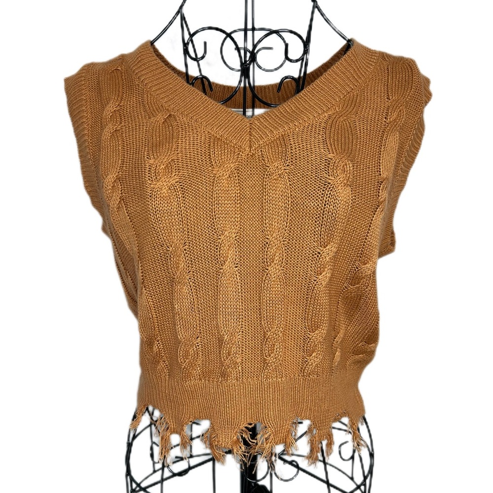Brown Cable Knit Sleeveless Top